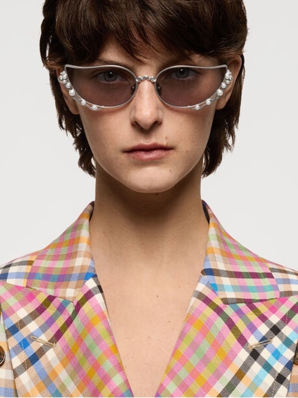 Vivienne Westwood Piccadilly Pearl-Embellished Silver Metal Cat-Eye Sunglasses